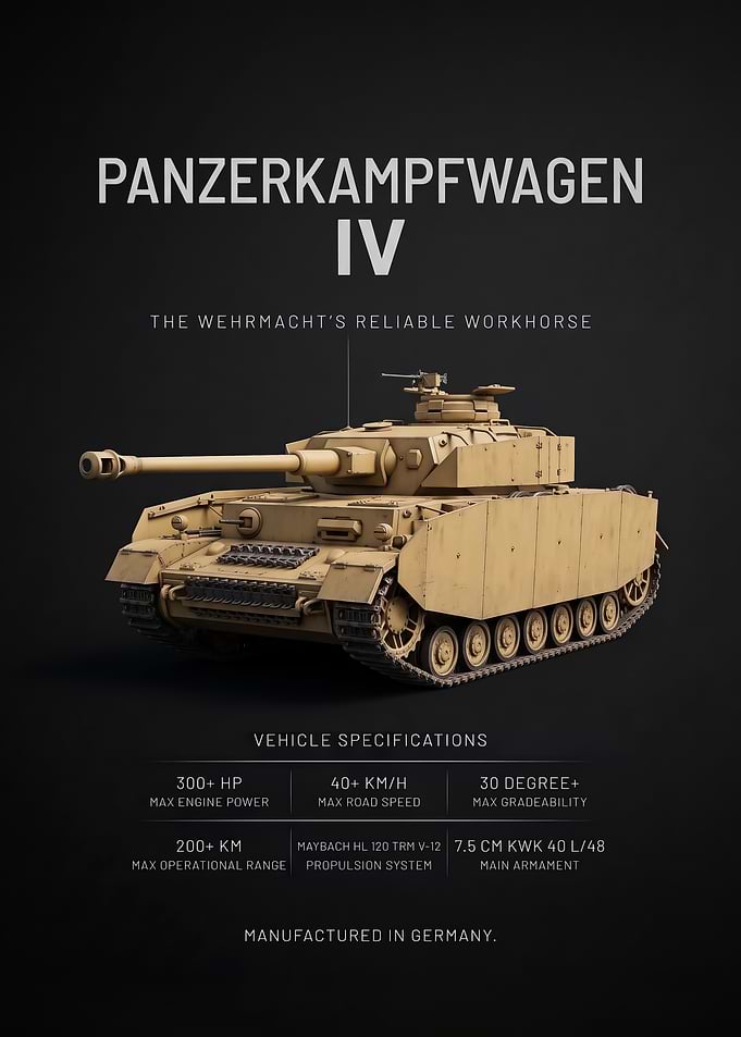 black background minimalism Panzerkampfwagen IV Military Tank Poster