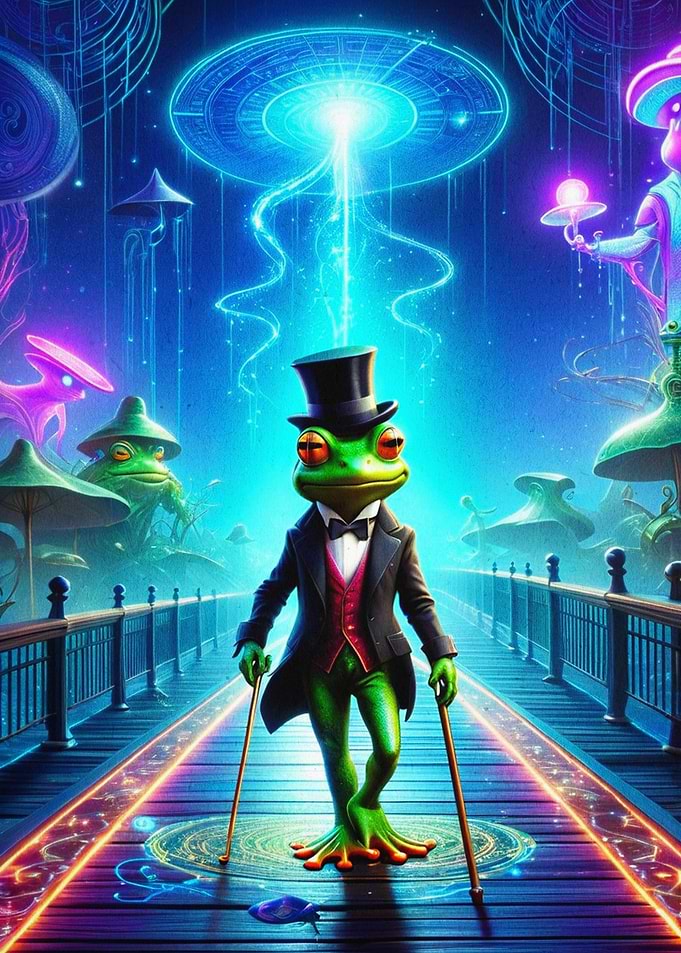 Fancy Frog Space Alien Neon Poster