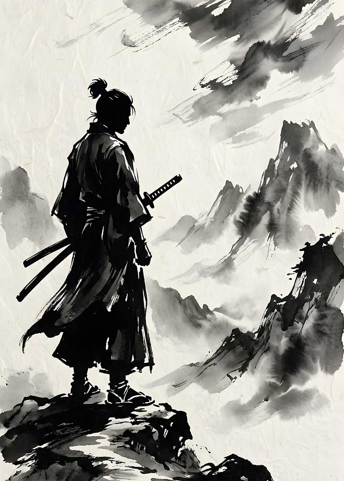 Samurai Standing on Mountain Peak
