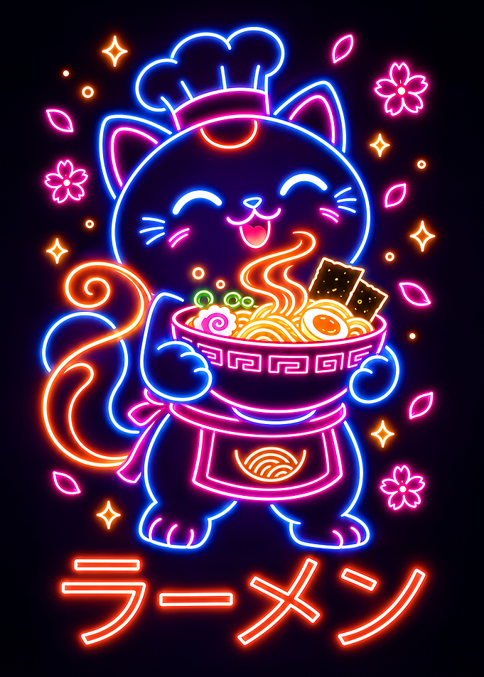 Neon Ramen Cat Chef