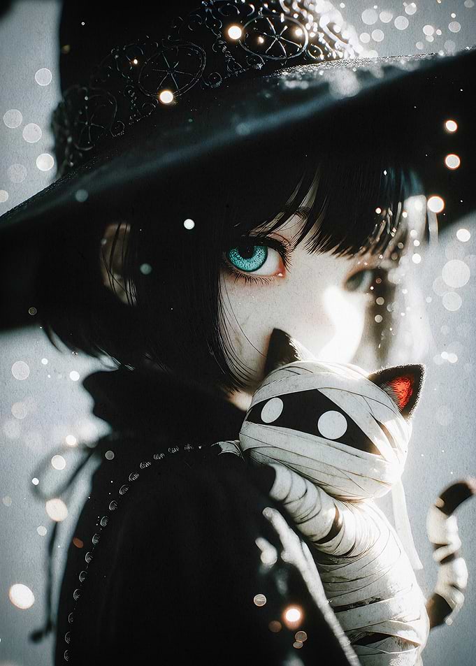 Witch Girl Cat Dark Fantasy Art