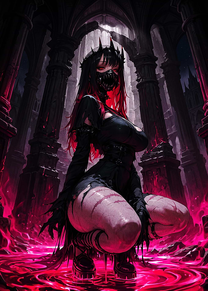 Dark Gothic Anime Warrior in Ruins