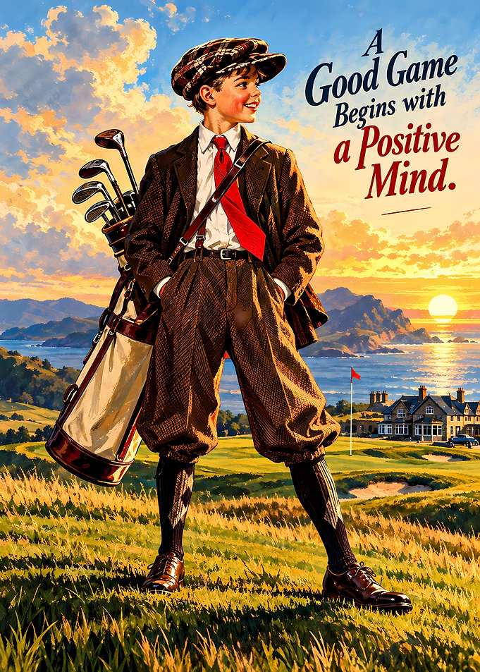 Vintage Golfing Boy Inspirational Poster