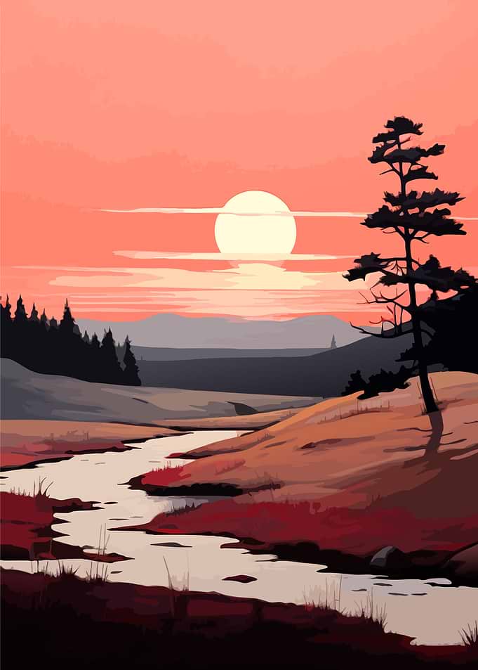 Serene Sunset Landscape with River