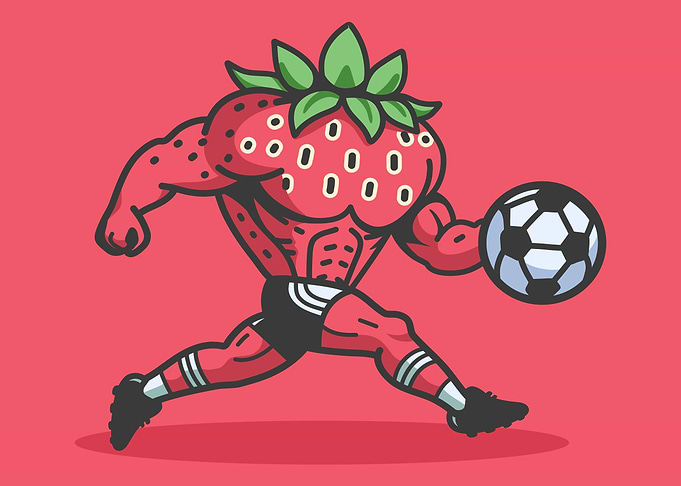 Muscular Strawberry Soccer Player Illustration