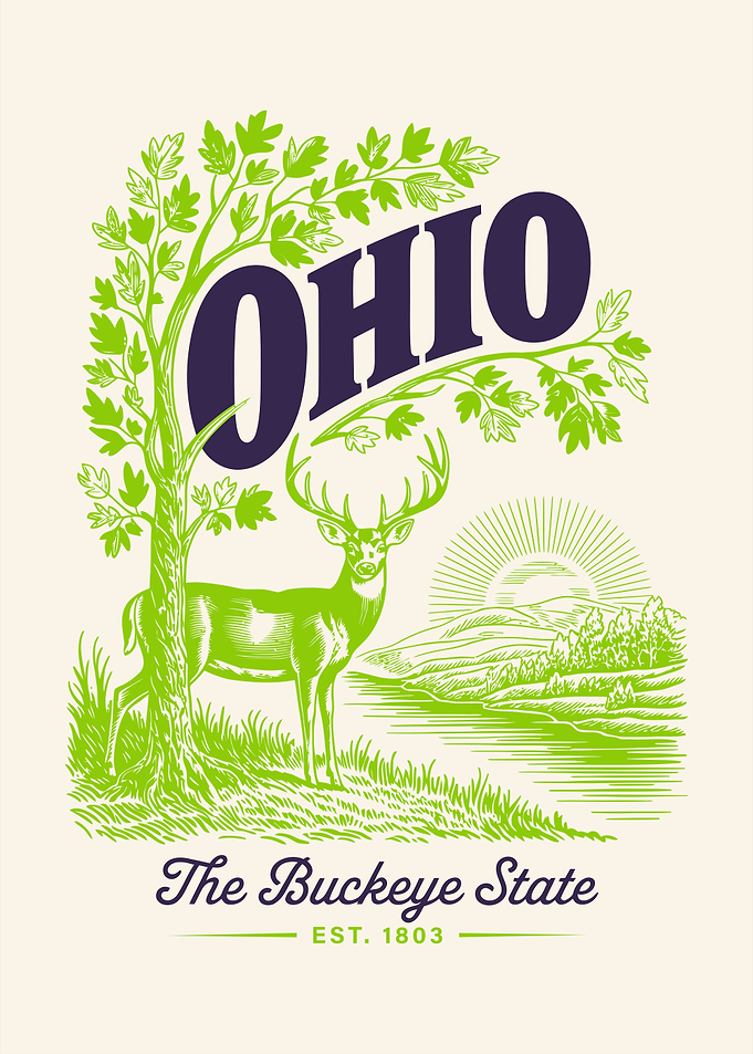 Ohio The Buckeye State Vintage Illustration