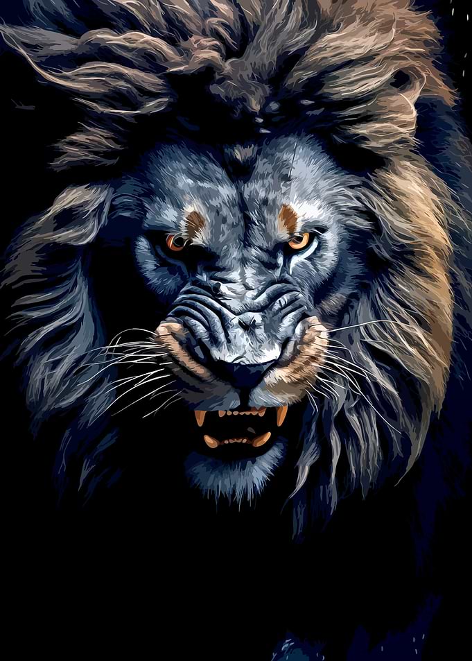 Fierce Snarling Lion Portrait