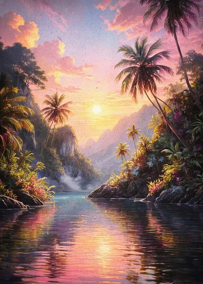 Tropical Sunset River Valley Art