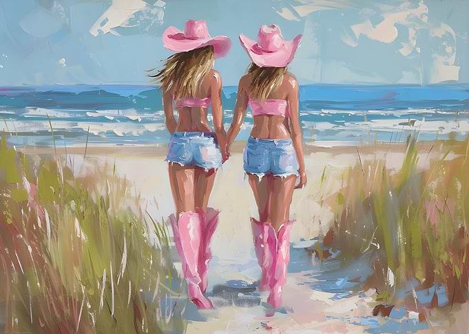 Two Women in Pink Cowboy Hats