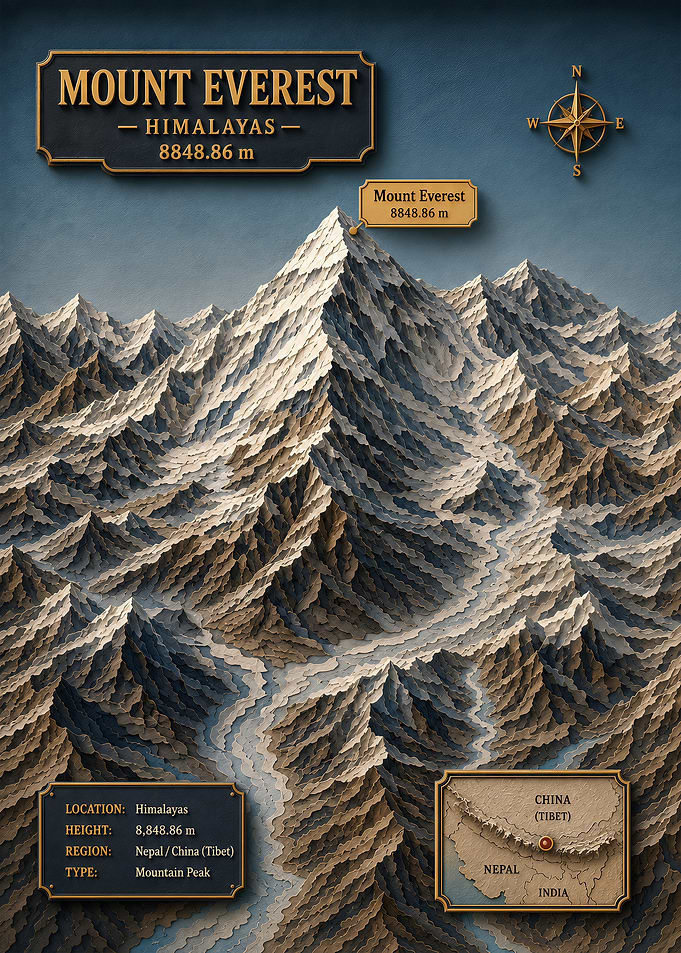 Mount Everest Relief Map Poster