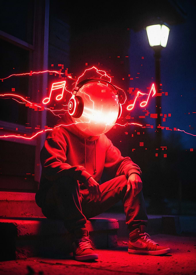 Neon DJ Headphone Cyberpunk Art