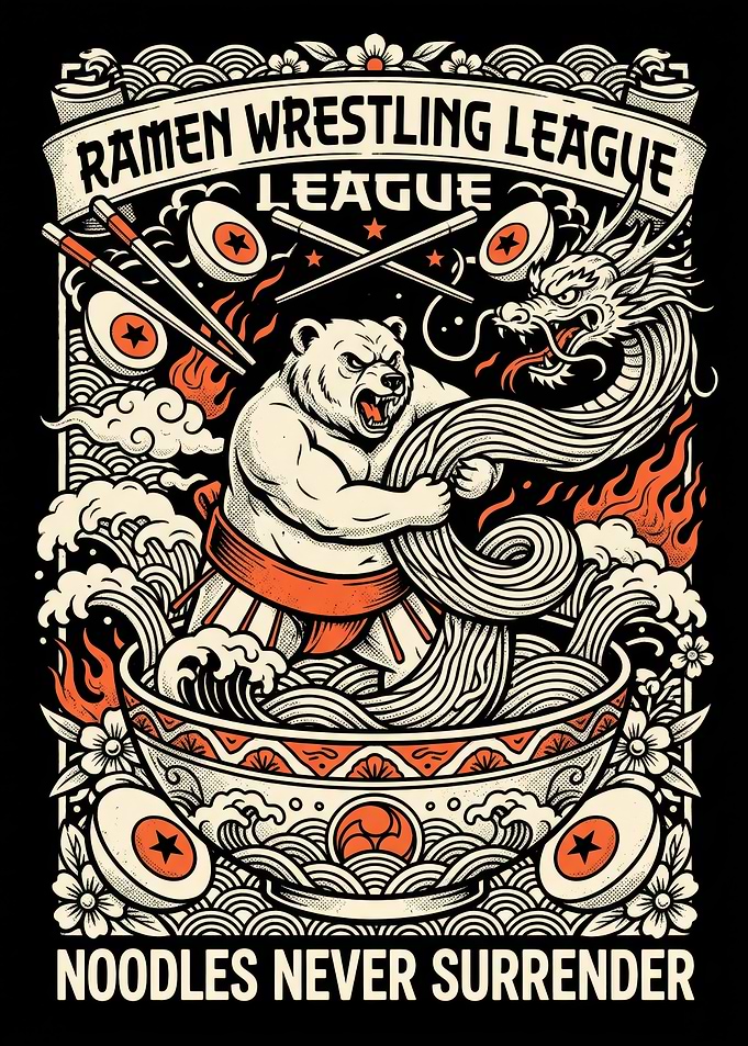 Ramen Wrestling League Bear Illustration
