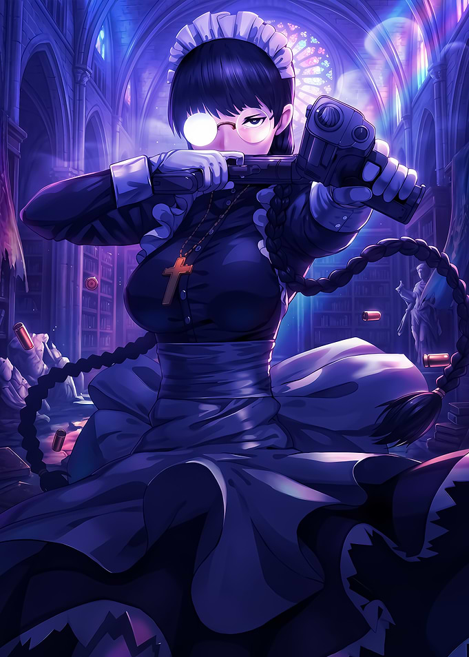 Armed Maid in Gothic Cathedral