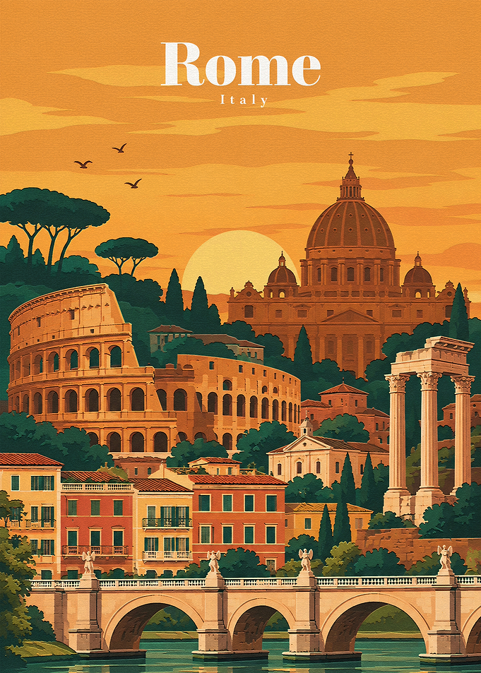 Vintage Rome Italy Travel Poster
