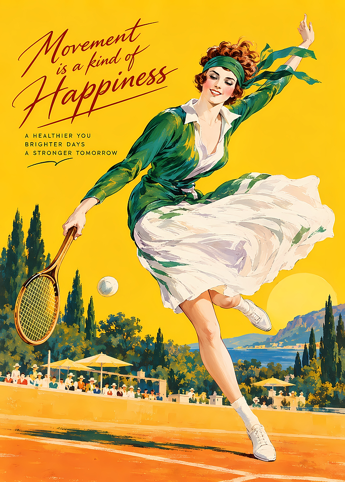 Vintage Tennis Poster Movement is Happiness
