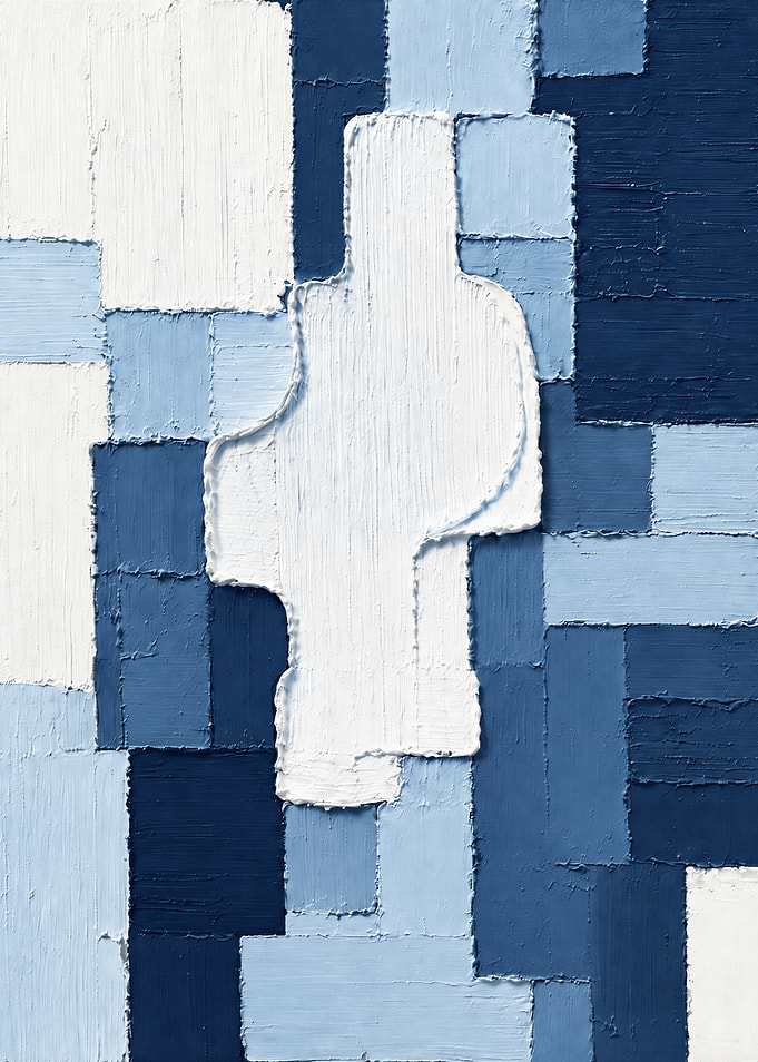 Abstract Blue and White Impasto Painting