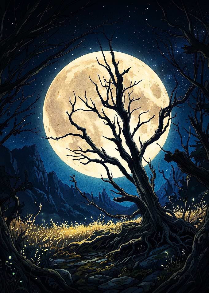 Full Moon Night Forest Dark Art