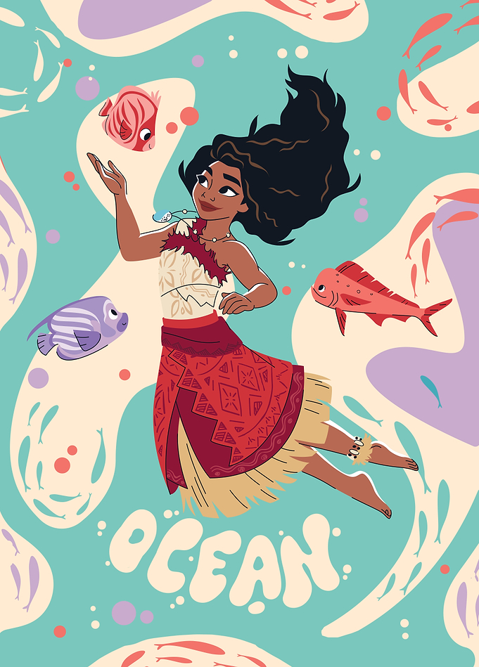 Moana Swimming with Fish
