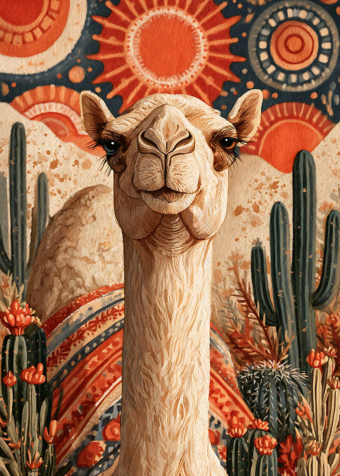 Artistic Camel in Desert Landscape