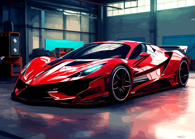 Red Supercar in Industrial Garage