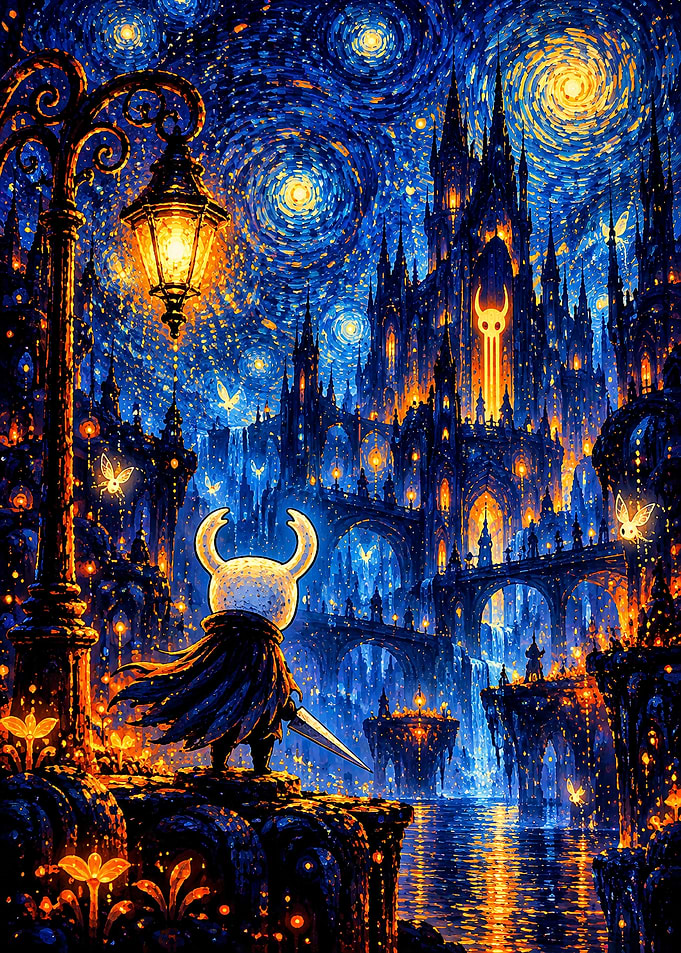 Hollow Knight Starry Night Fantasy Landscape
