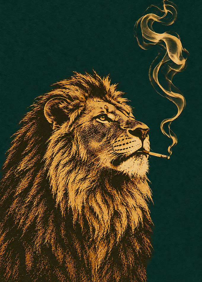 Smoking Lion Portrait Illustration