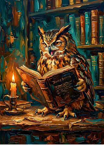 Wise Owl Reading in Library