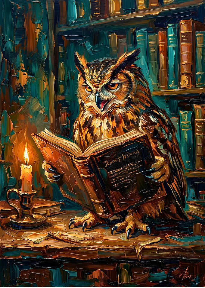 Wise Owl Reading in Library