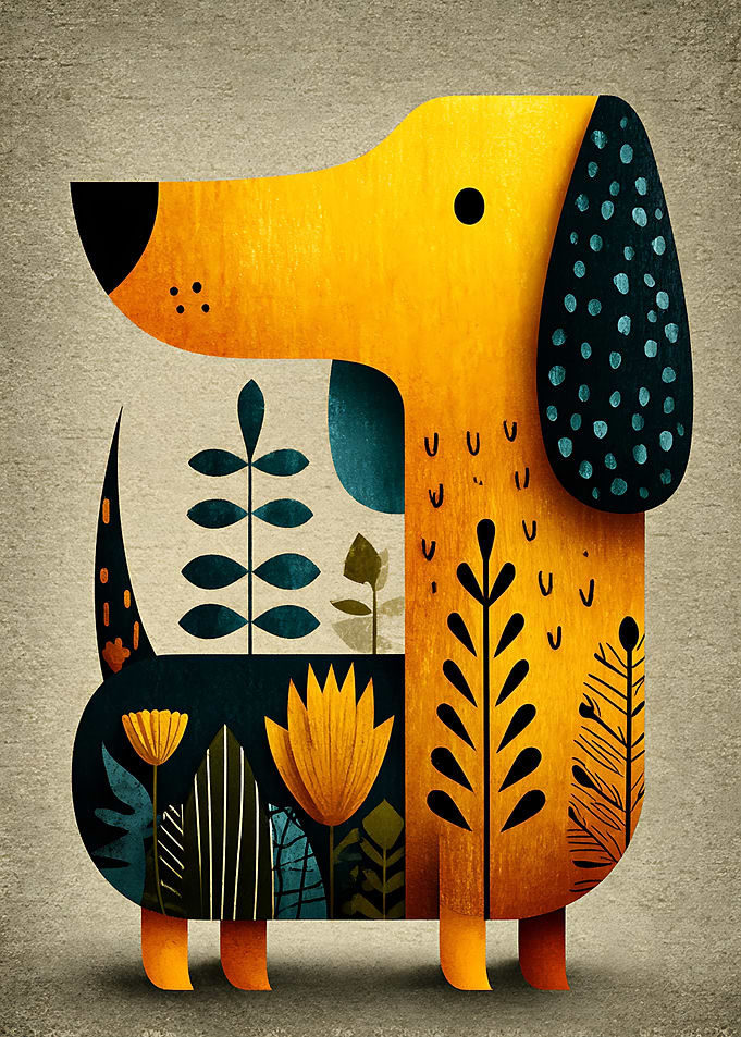 Stylized Floral Dachshund Illustration