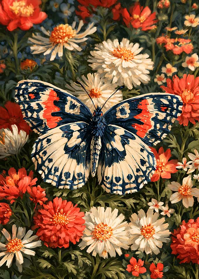 Butterfly Resting on Vibrant Flowers