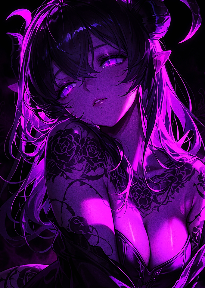 Neon Purple Demon Girl Portrait