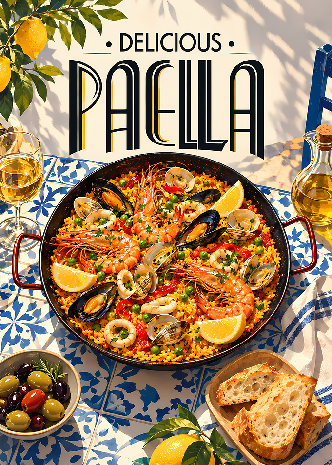 Delicious Paella Mediterranean Food Poster