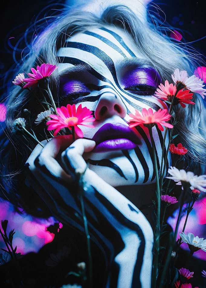 Neon Zebra Portrait Neon Art