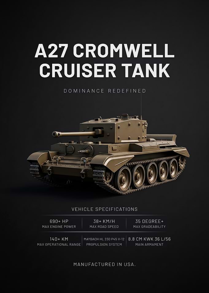 black background minimalism A27 Cromwell Cruiser Tank Poster