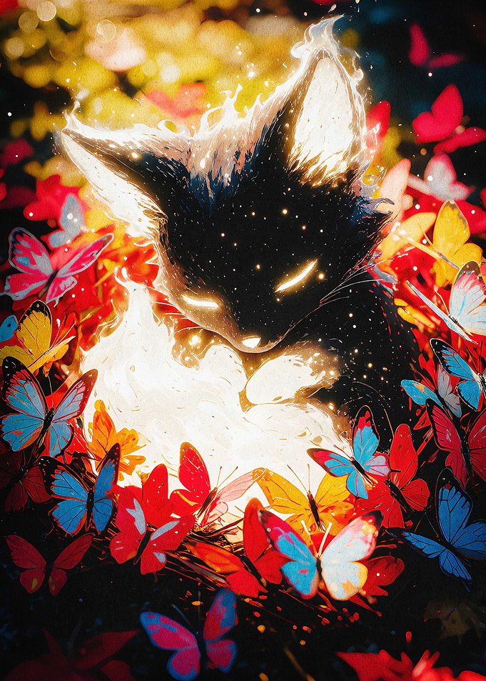 Magical Cat Butterfly Fantasy Art