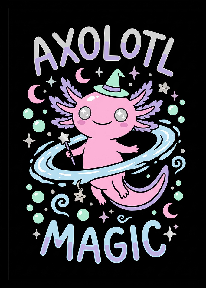 Cute Axolotl Magic Wizard Illustration