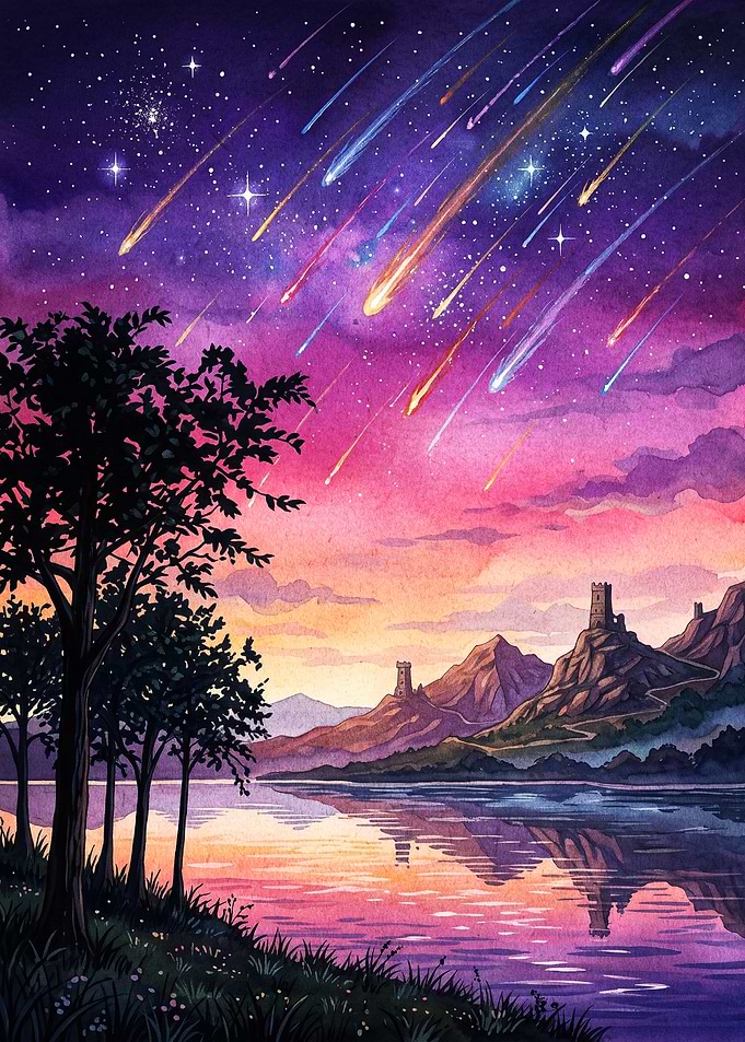 Meteor Shower Castle Fantasy Art