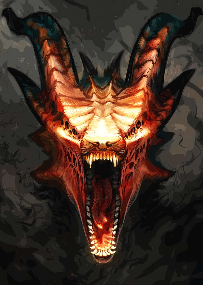 Fierce Demon Dragon Head Portrait