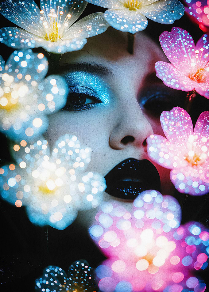 Neon Floral Glow Surreal Face Art