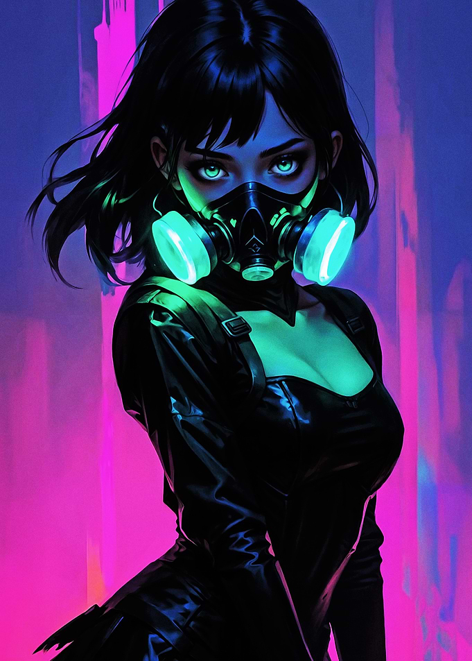 Cyberpunk Girl with Neon Gas Mask