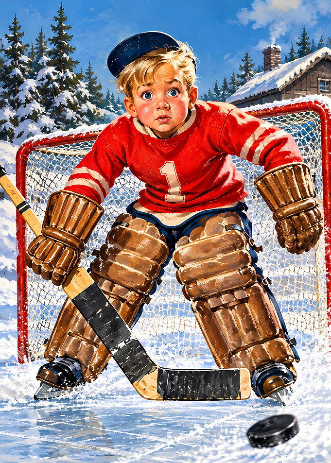 Young Hockey Goalie in Winter