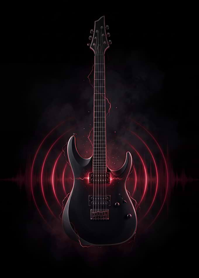 Electric Guitar with Red Lightning