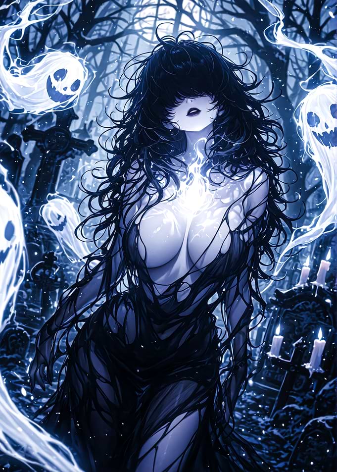Gothic Ghostly Woman in Graveyard
