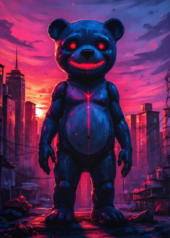 Evil Bear Neon City Synthwave Art