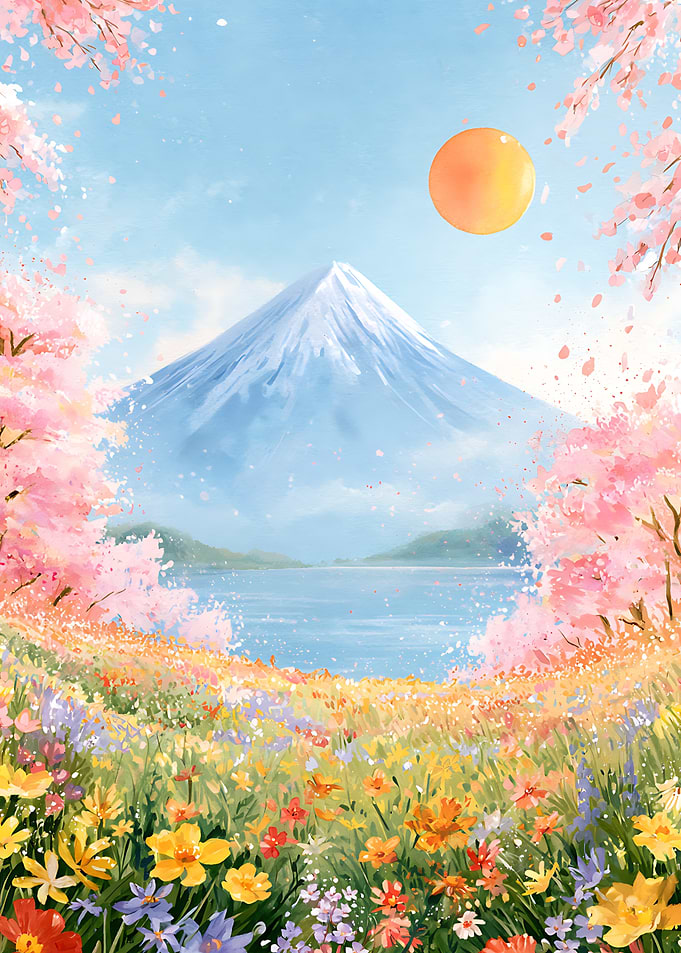 Mount Fuji and Cherry Blossoms Landscape