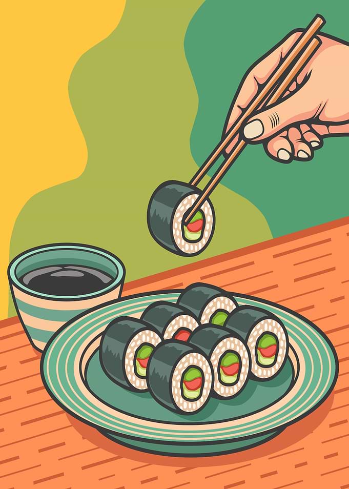 Hand Holding Sushi Roll Illustration