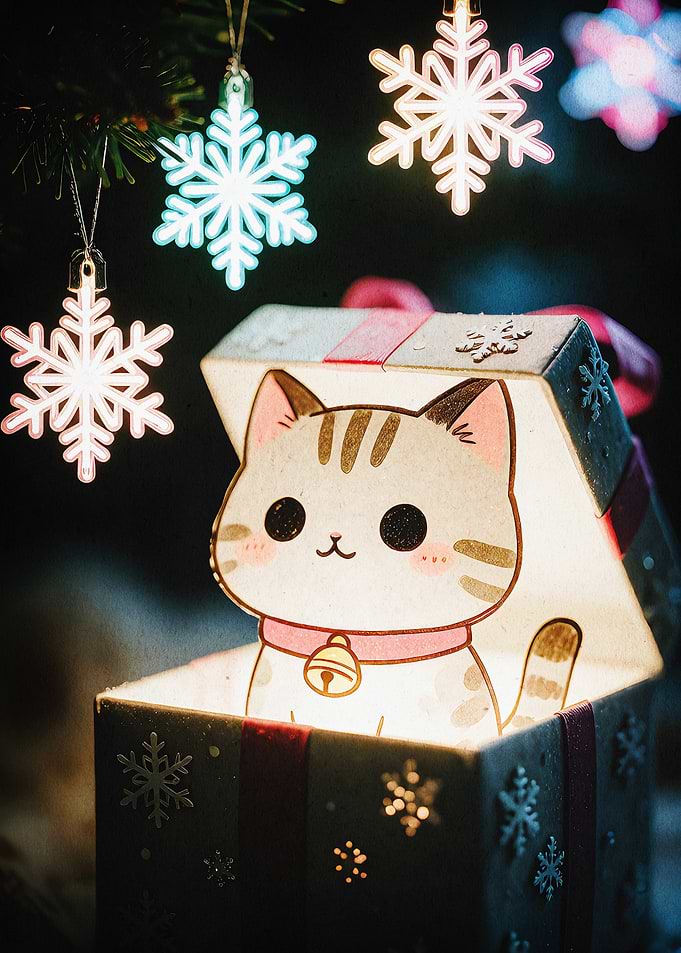 Christmas Cat Gift Cute Anime Poste