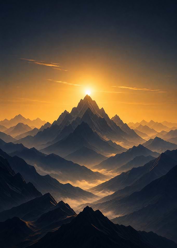 Golden Sunrise Over Majestic Mountain Peaks