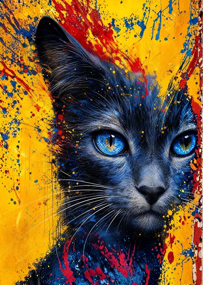 Abstract Splatter Art Black Cat