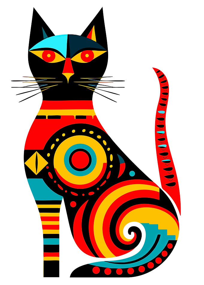 Abstract Geometric Tribal Cat Illustration